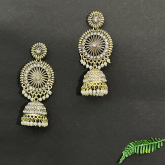 Jhumka Earrings with White Faux Pearls